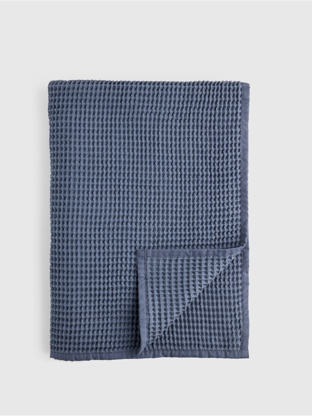 NWT Quince 100% Organic Cotton Blue Waffle-Knit Throw Blanket